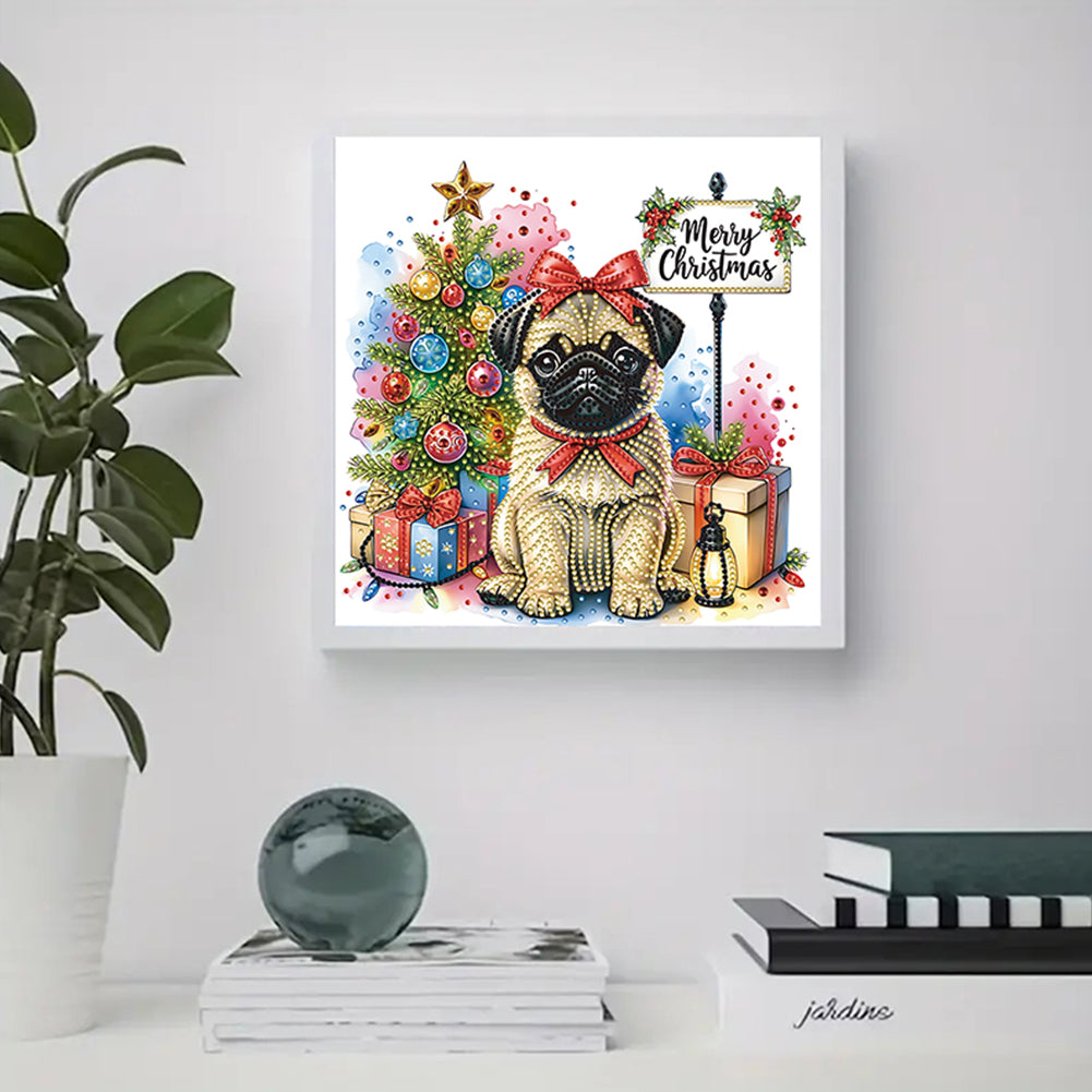 Christmas Pug - Special Shaped Drill Diamond Painting 30*30CM