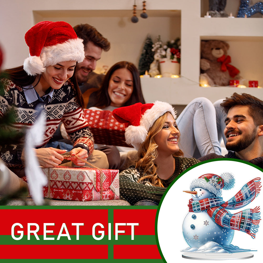 2D Flat Snowman Print DIY Desktop Diamond Art Kits for Home Office Desktop Decor