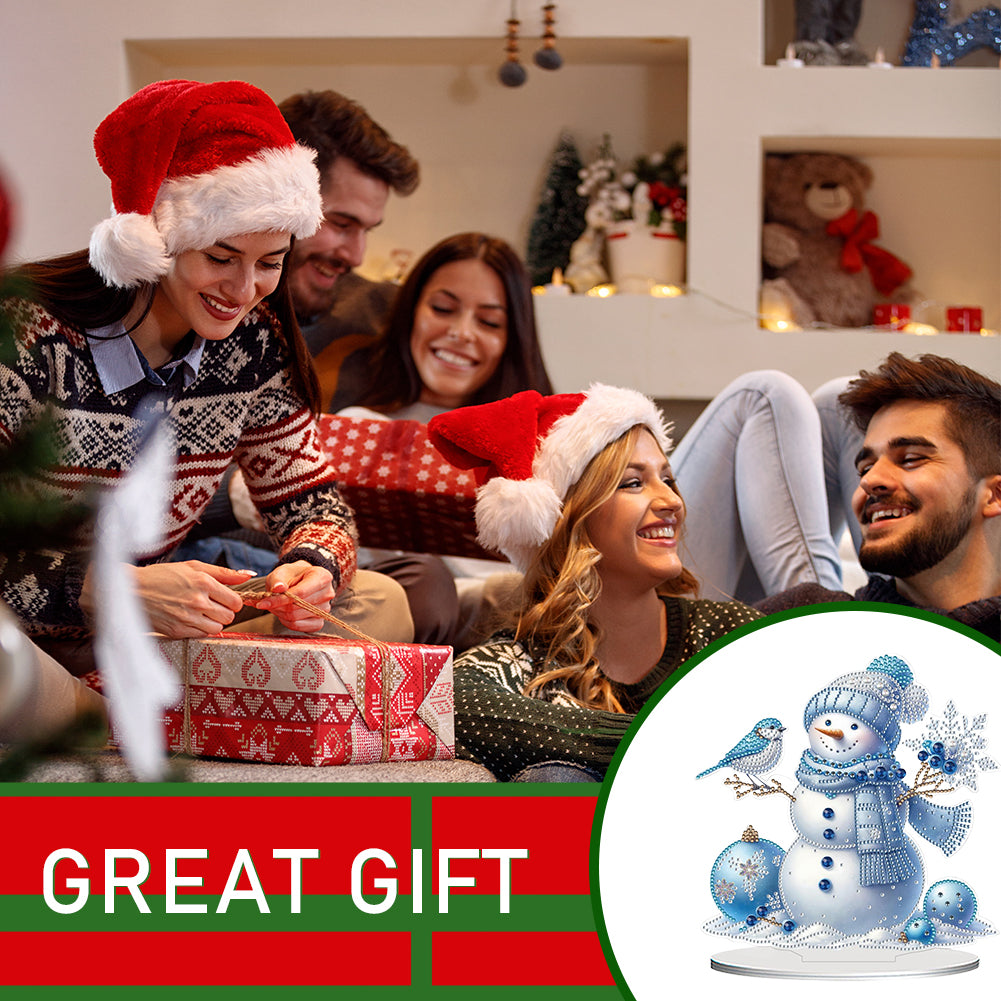 2D Flat Snowman Print DIY Desktop Diamond Art Kits for Home Office Desktop Decor