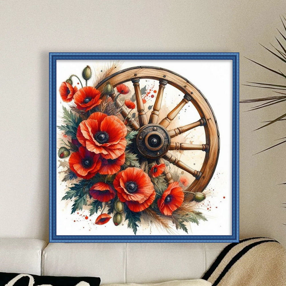 Poppy Cartwheel - 11CT Stamped Cross Stitch 40*40CM