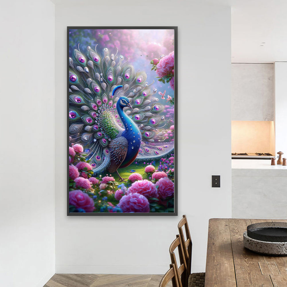 Peacock And Flower - Full Round Drill Diamond Painting 40*70CM