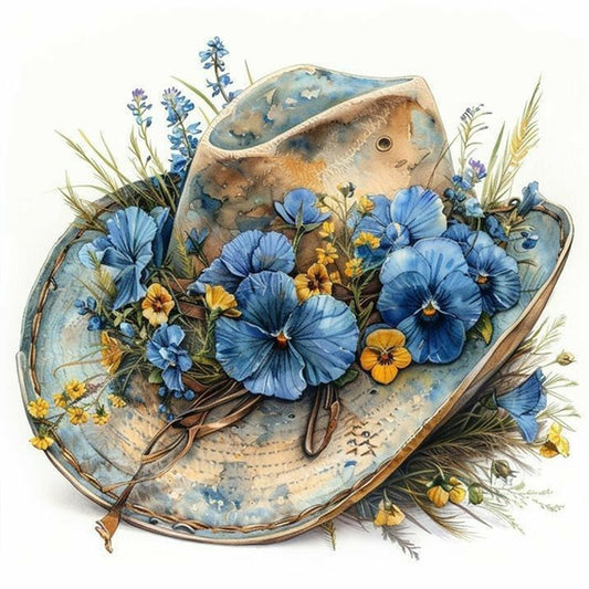 Flower Cowboy Hat - 18CT Stamped Cross Stitch 25*25CM