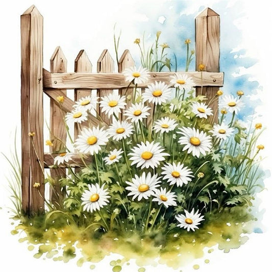 Daisy Fence - 18CT Stamped Cross Stitch 25*25CM