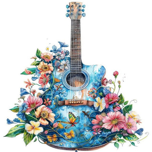 Flower Guitar - 18CT Stamped Cross Stitch 25*25CM