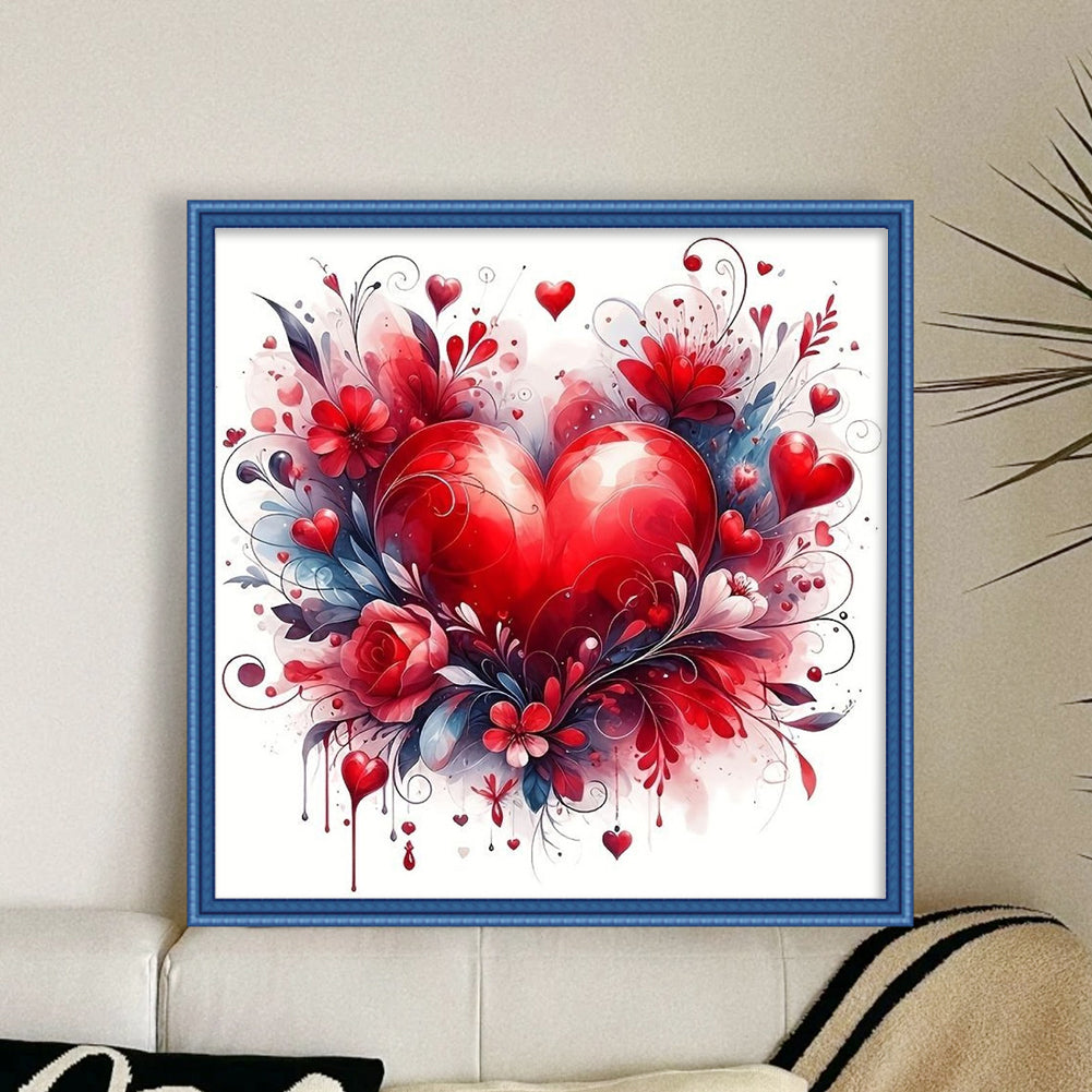 Heart Rose - 11CT Stamped Cross Stitch 40*40CM