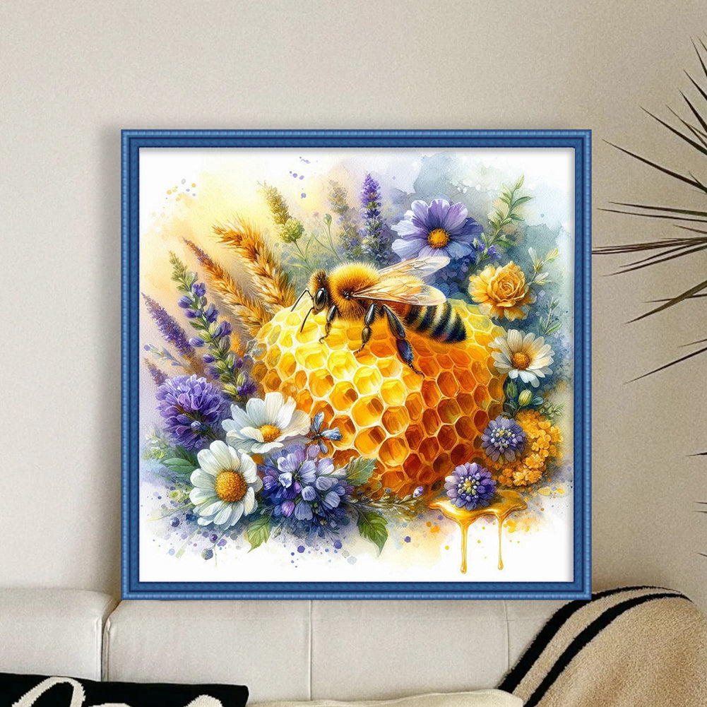 Bee With Flowers - 11CT Stamped Cross Stitch 40*40CM