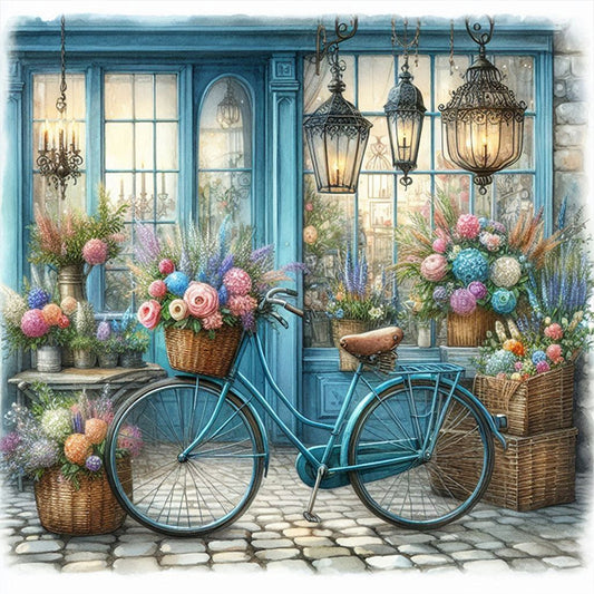 Florist Bicycle - 11CT Stamped Cross Stitch 40*40CM