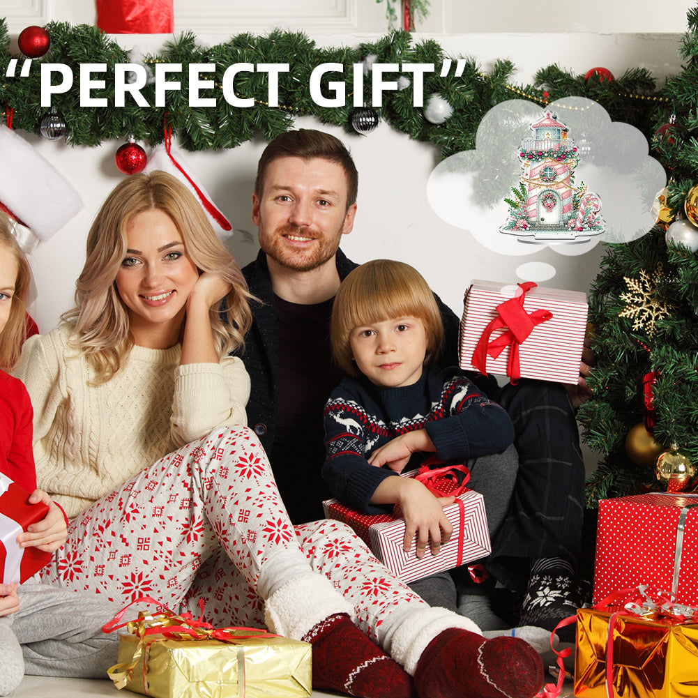 2D Flat Christmas Lighthouse Print DIY Table Top Diamond Painting Ornament Kits