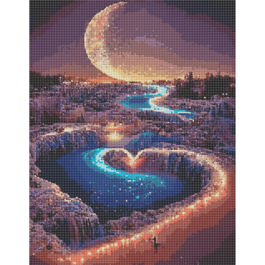 Beautiful Crescent Moon Night Scene - Full Round Drill Diamond Painting 40*50CM