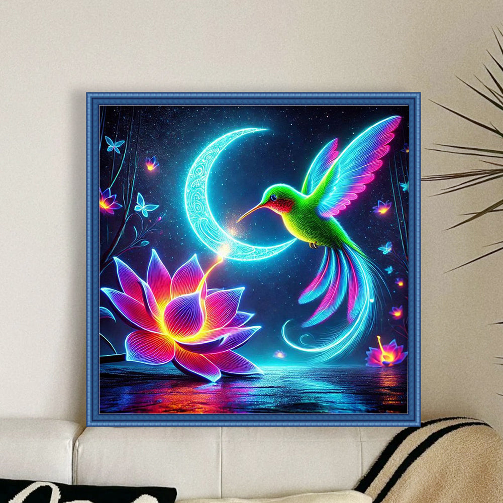 Luminous Lotus Hummingbird - 11CT Stamped Cross Stitch 40*40CM