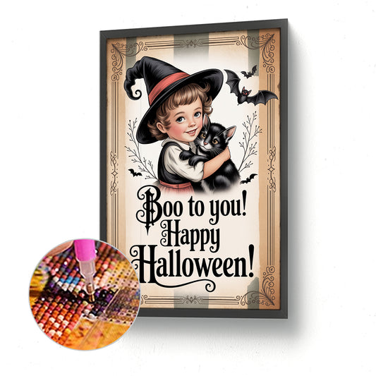 Halloween Witch And Cat - Full Round Drill Diamond Painting 30*45CM