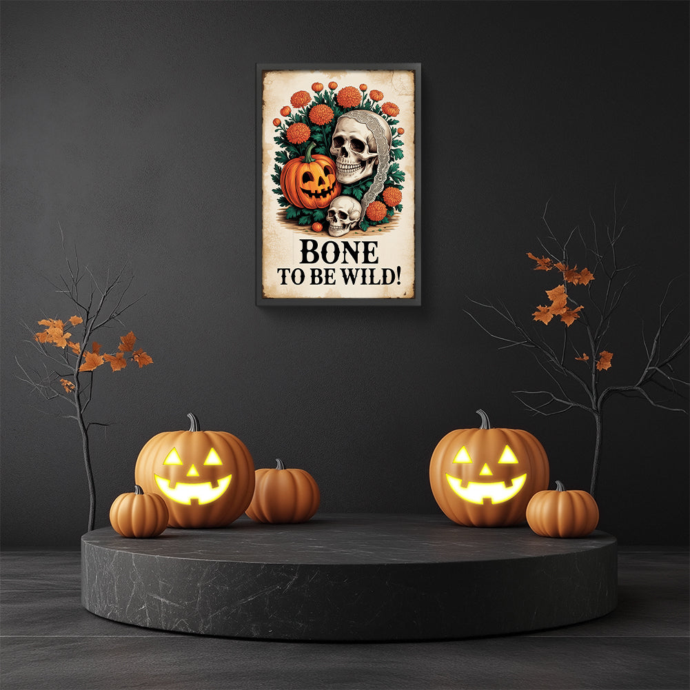 Halloween Pumpkin With A Skeleton - Full Round Drill Diamond Painting 30*45CM