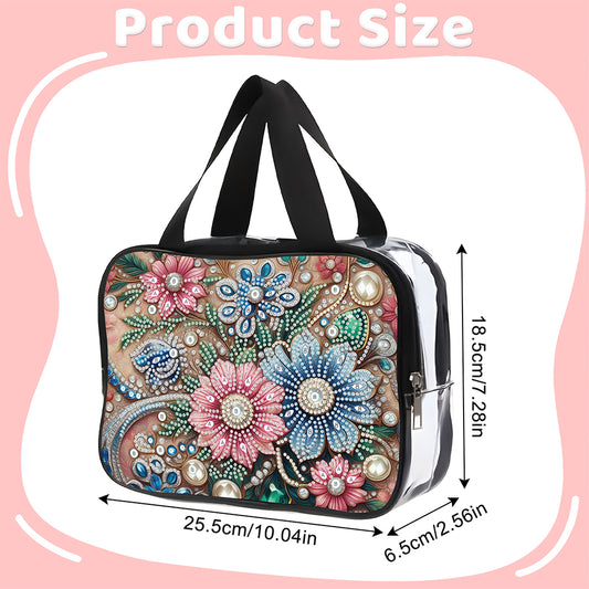 DIY Flowers Diamond Art Rhinestone Makeup Bag Transparent PVC Storage Pack Gift