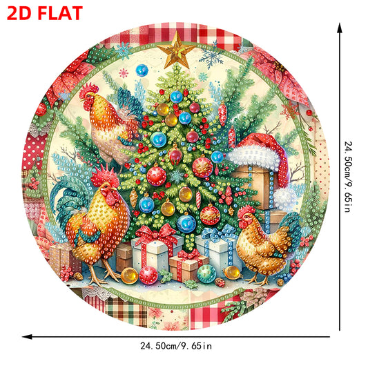 Acrylic 2D Flat DIY Christmas Tree Chicken Diamond Art Pendant Wall Decor