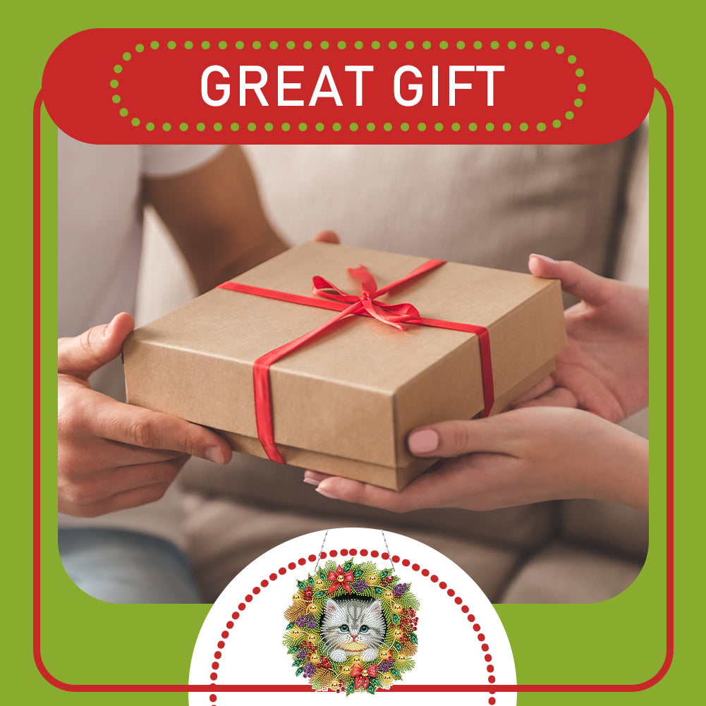 2D/Flat Christmas DIY Diamond Art Acrylic Pendant Wall Door Decoration (Cat)