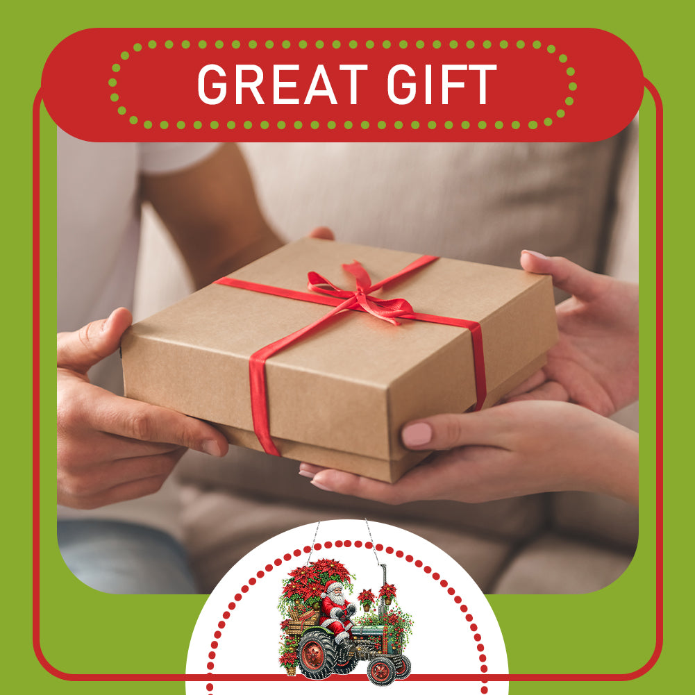 2D/Flat Christmas DIY Diamond Art Acrylic Pendant Wall Door Decoration (Tractor)