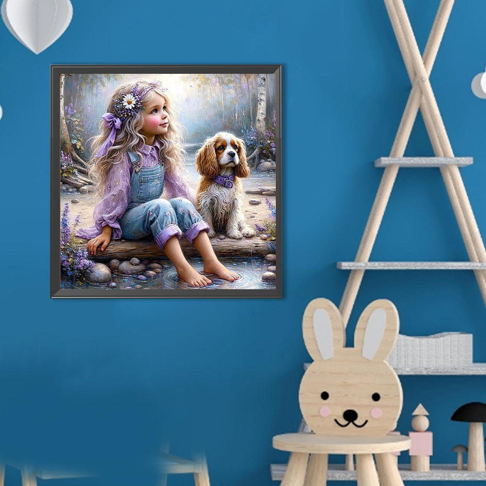 Dog And Little Girl - Full Round Drill Diamond Painting 40*40CM
