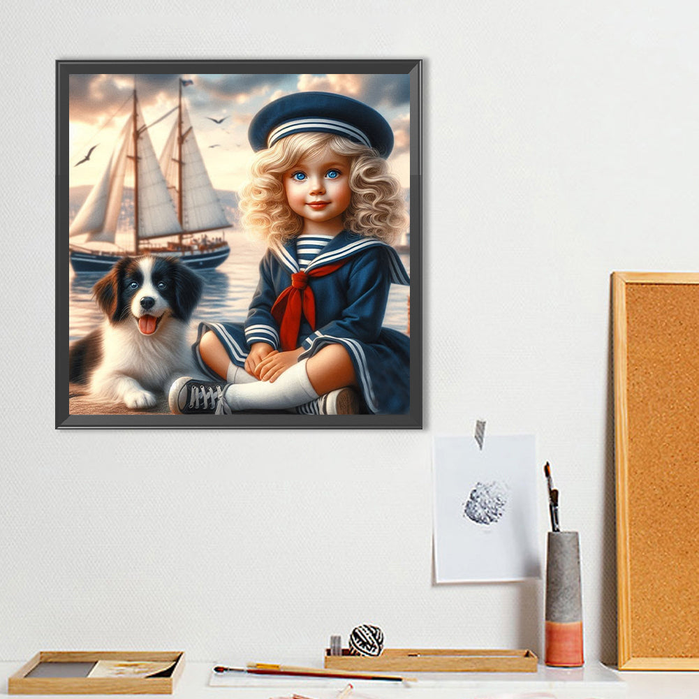Dog And Little Girl - Full Round Drill Diamond Painting 40*40CM
