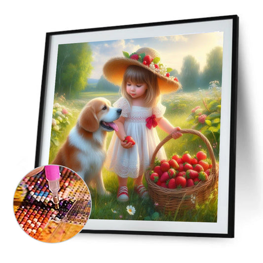 Dog And Little Girl - Full Round Drill Diamond Painting 40*40CM