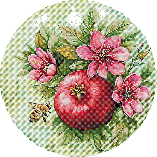 Pomegranate Blossoms And Bees - 11CT Stamped Cross Stitch 37*37CM(Joy Sunday)