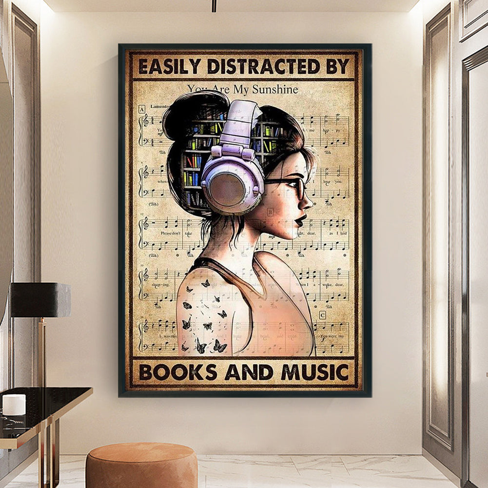 Girl With Headphones - 11CT Stamped Cross Stitch 40*60CM
