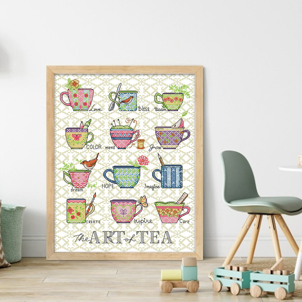 Art On A Teacup - 14CT Stamped Cross Stitch 30*38CM(Joy Sunday)