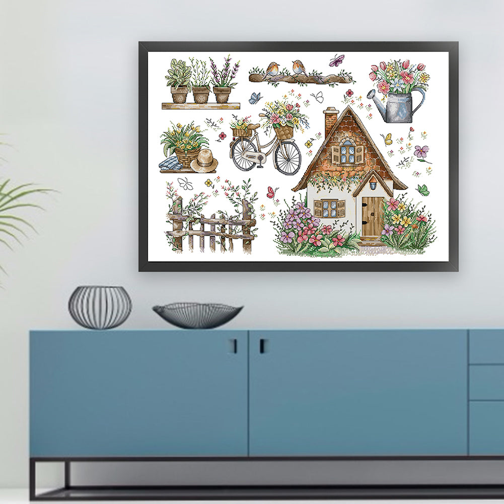 Spring Cottage - 14CT Stamped Cross Stitch 62*44CM(Joy Sunday)