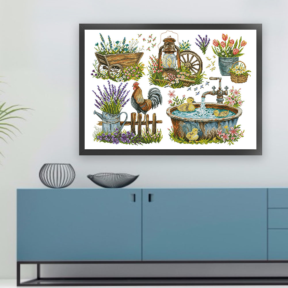 Garden Accessories - 14CT Stamped Cross Stitch 62*47CM(Joy Sunday)