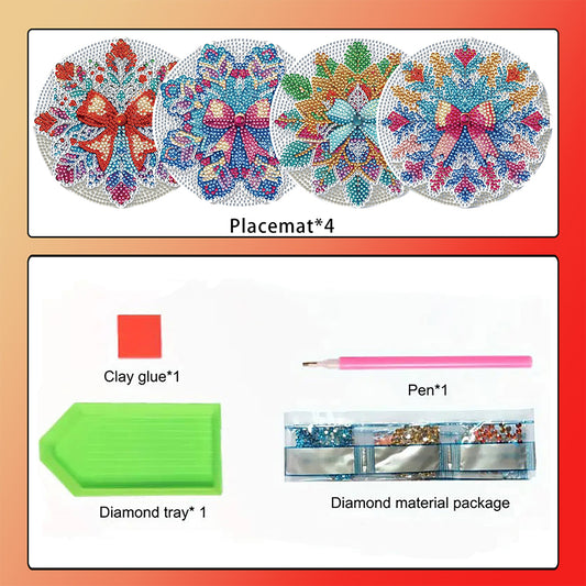 4 PCS Christmas Snowflake Diamond Painting Placemat Kit for Home Kitchen Parties