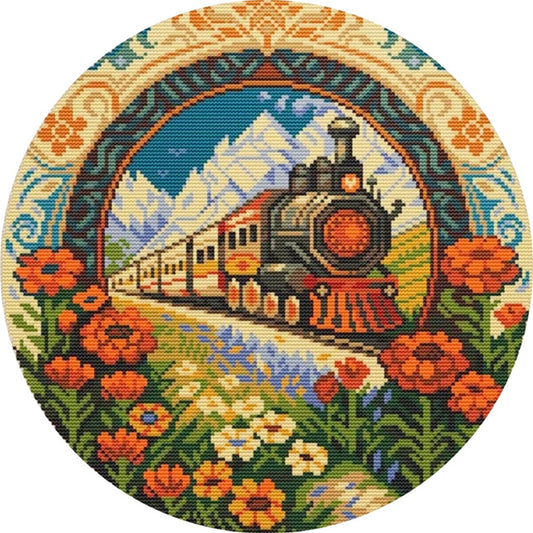 Train - 18CT Stamped Cross Stitch 25*25CM