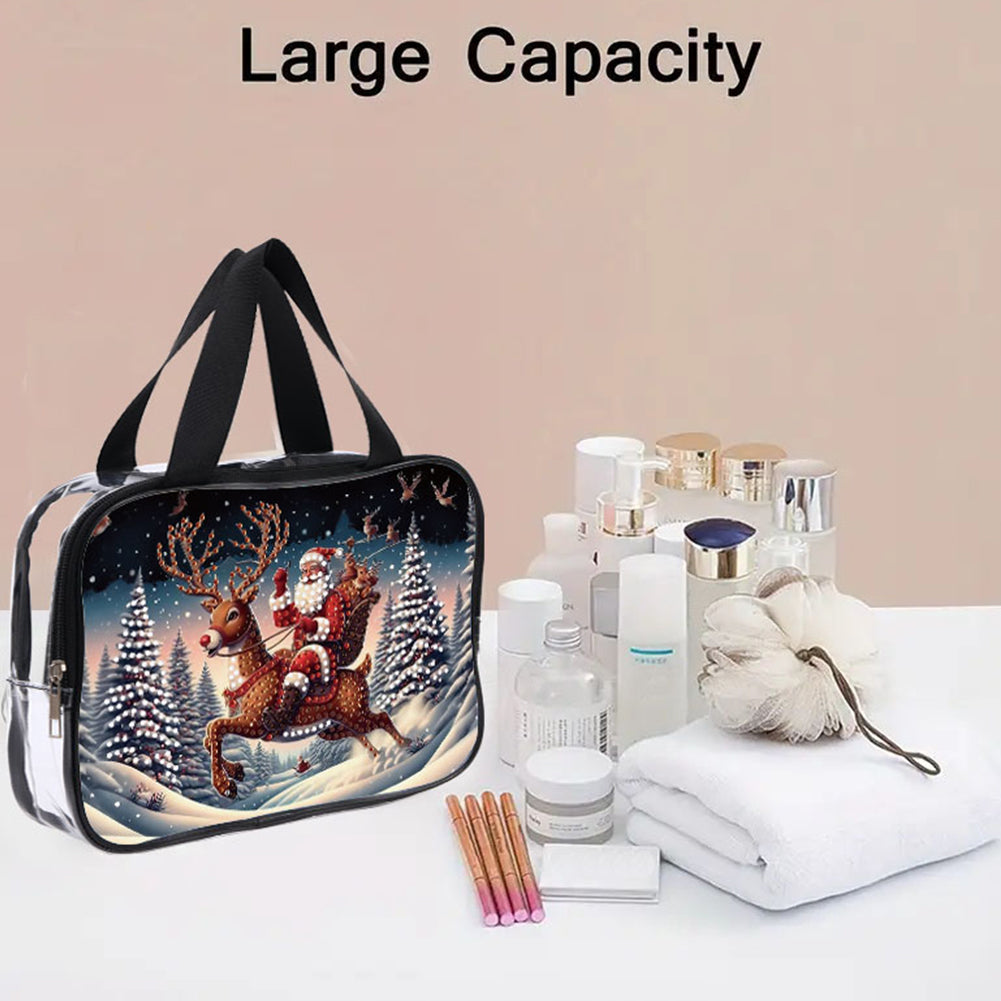 DIY Santa Claus Diamond Painting Bling Rhinestone Makeup Bag Large Storage Bag