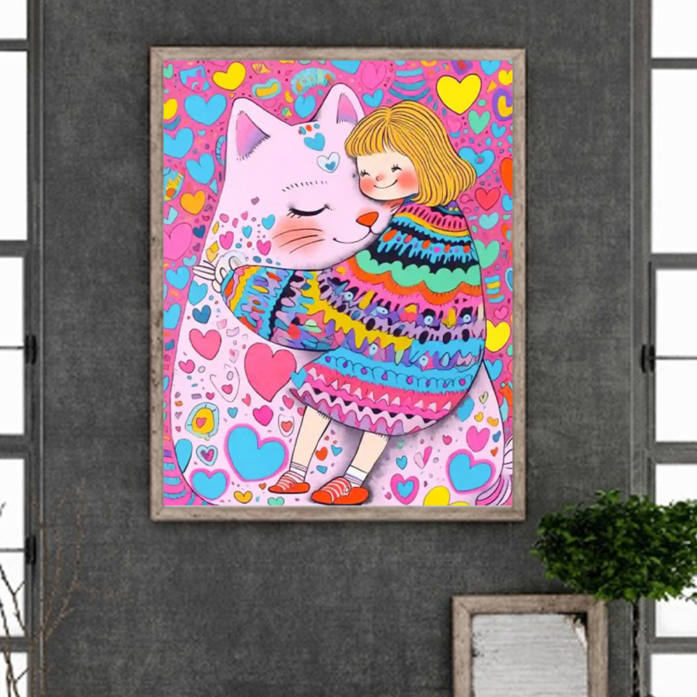 Cute Cat Girl - Full Round Drill Diamond Painting 40*50CM(Partial AB)