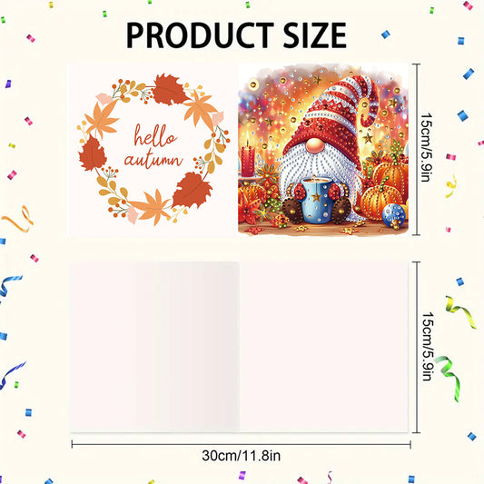 6PCS DIY Diamond Art Greeting Cards Pumpkin Gnome Congratulations Cards & Gifts