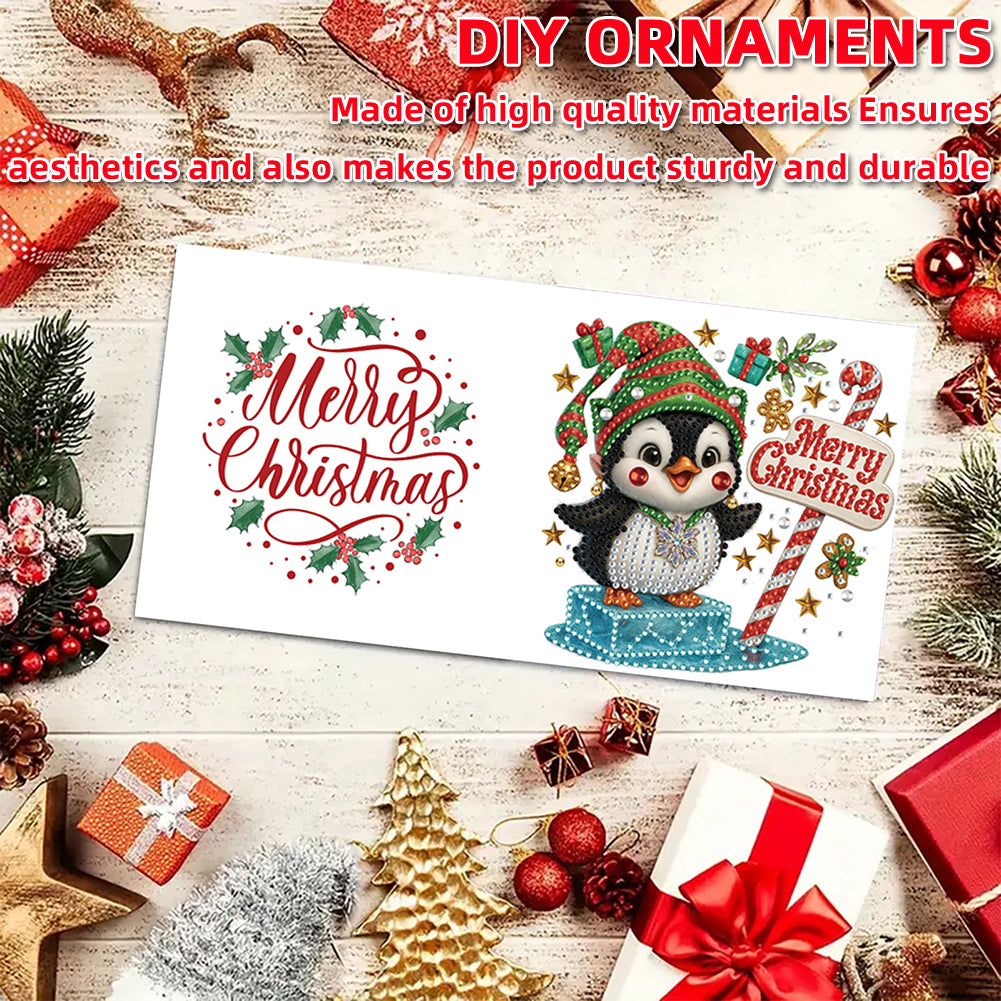 6PCS DIY Diamond Art Greeting Cards Christmas Penguin Congratulations Cards Gift