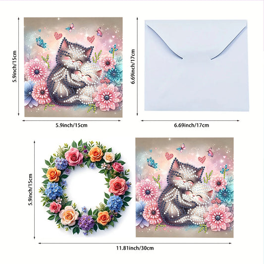 6PCS DIY Diamond Art Greeting Cards Cat Designs Congratulations Cards & Gifts
