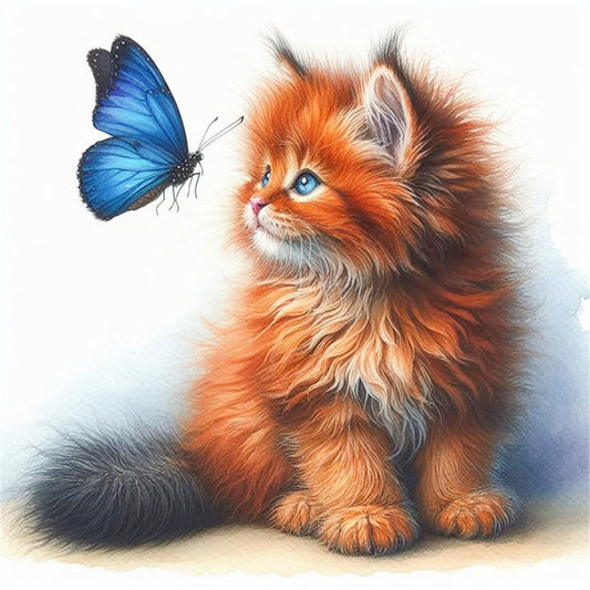 Butterfly And Orange Cat - 18CT Stamped Cross Stitch 25*25CM