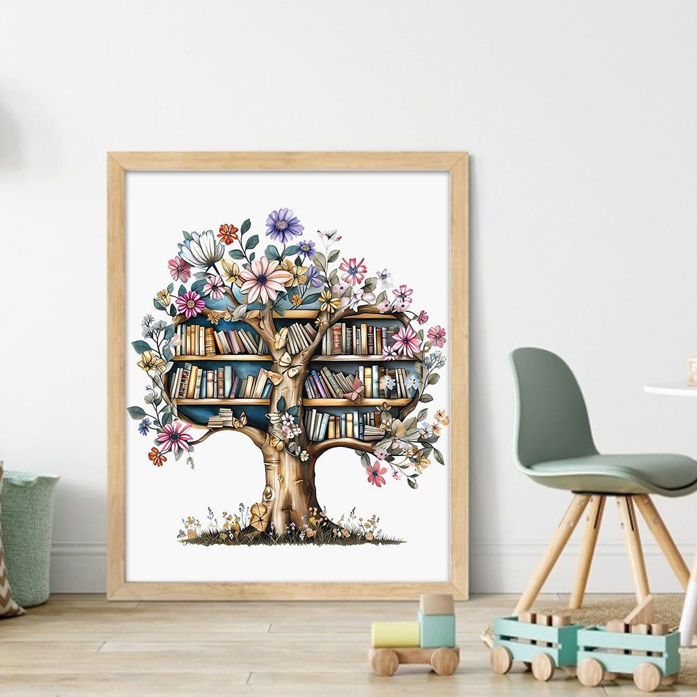 Bookshelf Tree - 11CT Stamped Cross Stitch 40*50CM