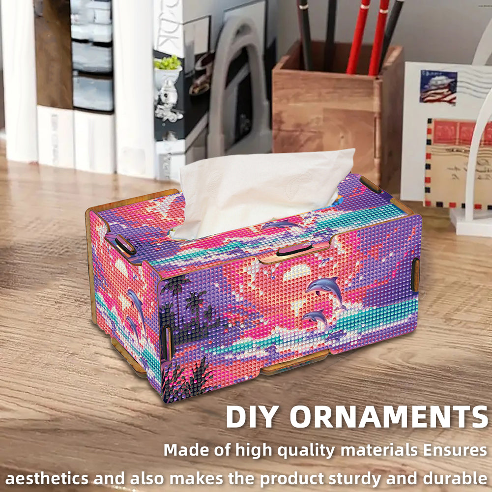 Diamond Painting Tissue Box Kits Rhinestone Craft Kit (Pink Sunset Dolphin)