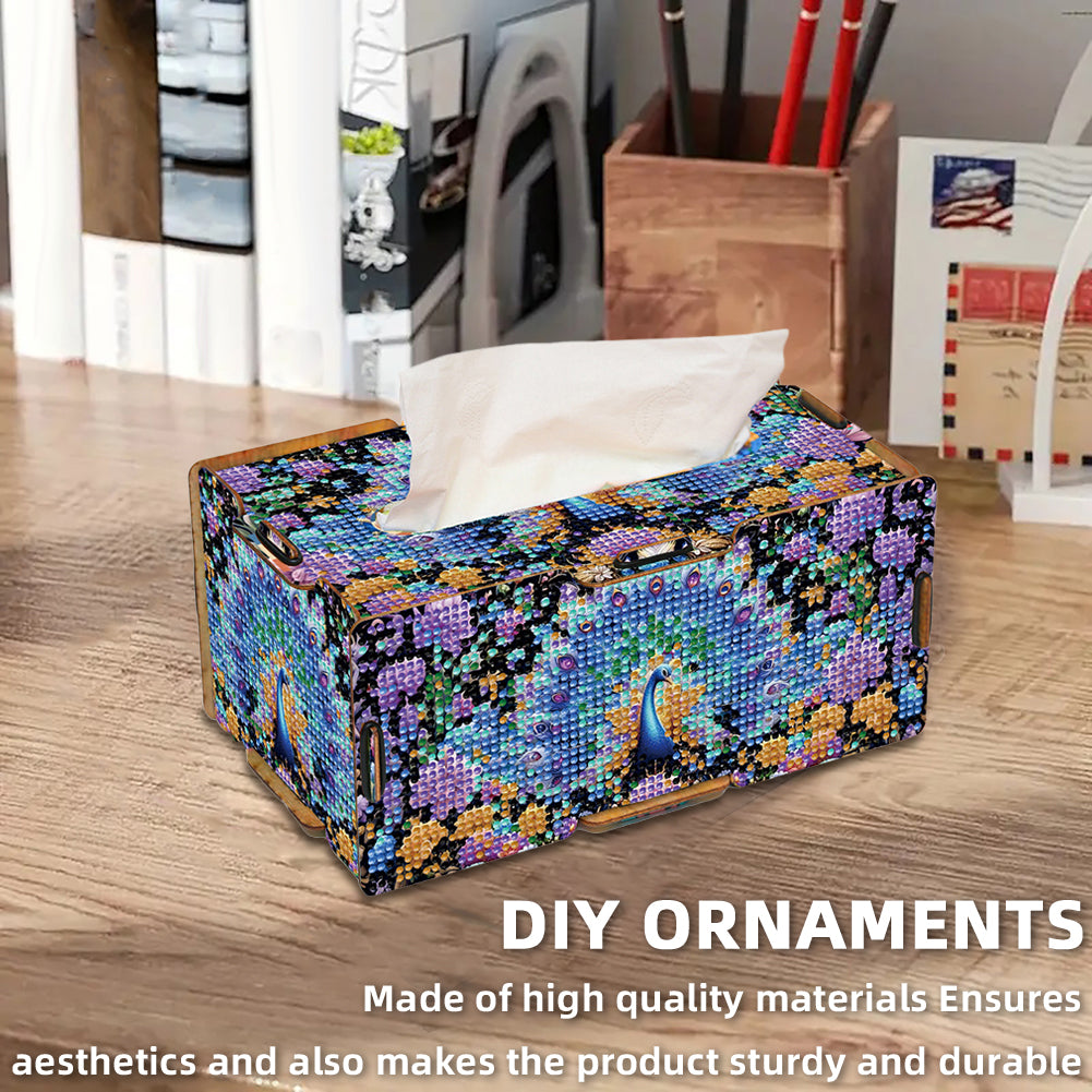 Diamond Painting Tissue Box Kits Decorative Rhinestone Craft Kit (Peacock)