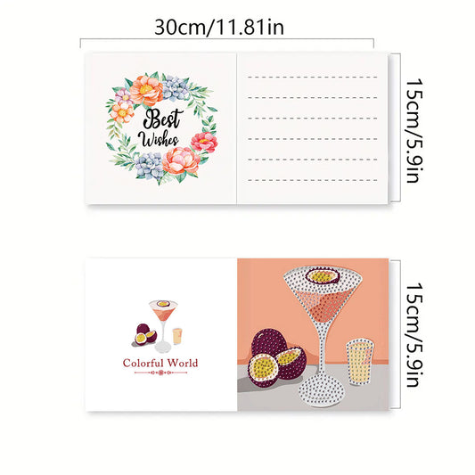 6PCS DIY Diamond Art Greeting Cards Cup Theme Congratulations Cards & Gifts