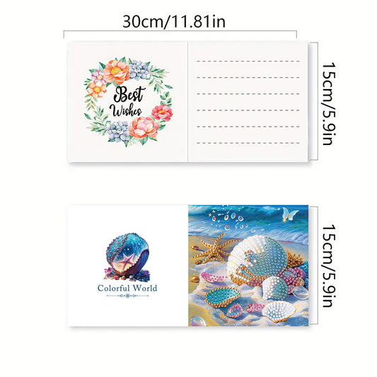 6PCS DIY Diamond Art Greeting Cards Ocean Seashell Congratulations Cards & Gifts
