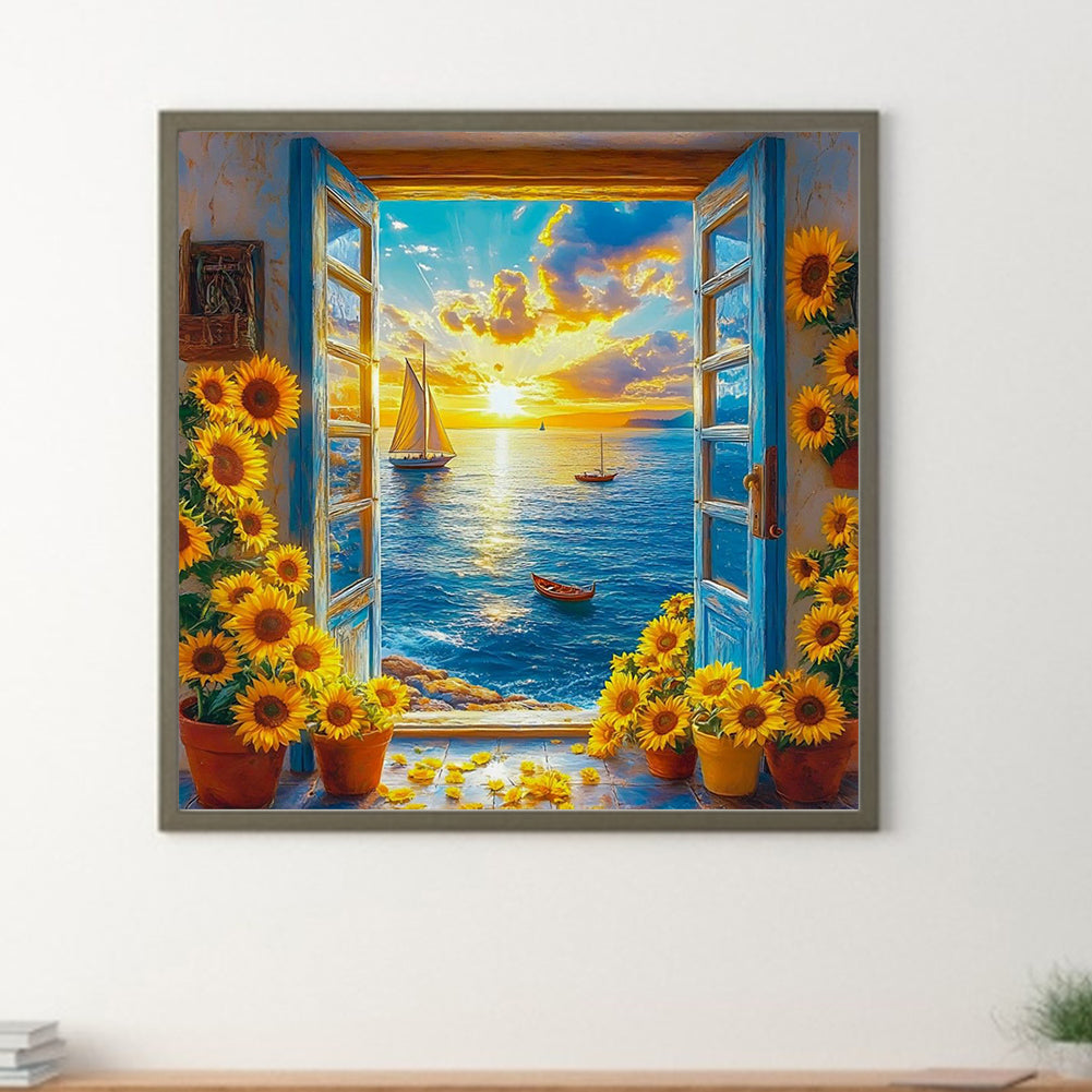 Sea View From The Window - Full Round Drill Diamond Painting 40*40CM