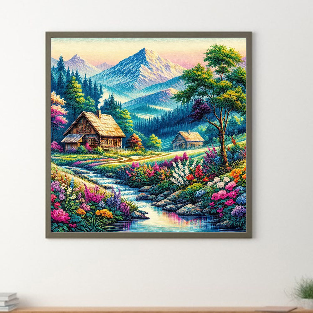 Creek Cabin - Full Round Drill Diamond Painting 40*40CM