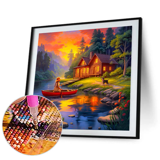 Sunset Boat - Full Round Drill Diamond Painting 40*40CM
