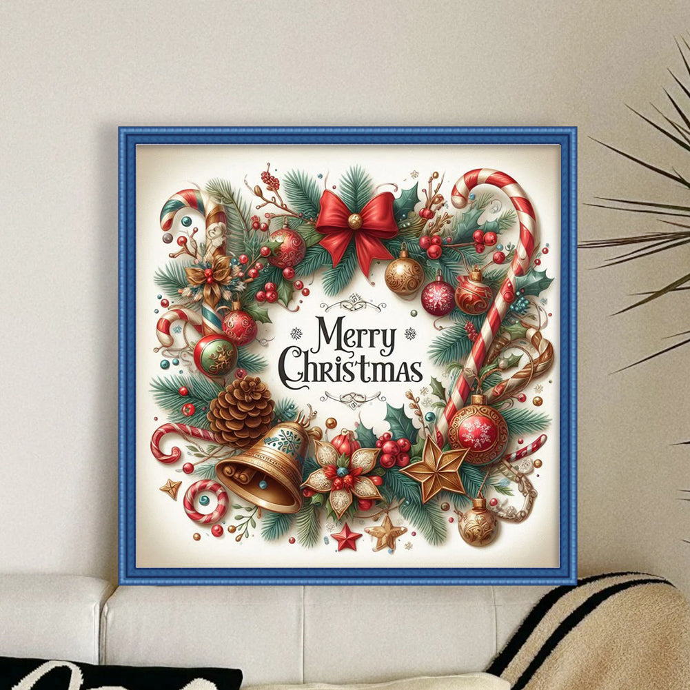 Christmas Candy Wreath - 11CT Stamped Cross Stitch 40*40CM