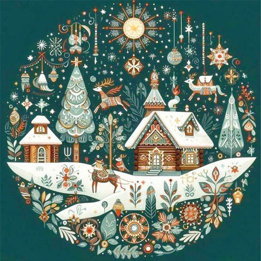 Christmas Cabin - 14CT Stamped Cross Stitch 40*40CM