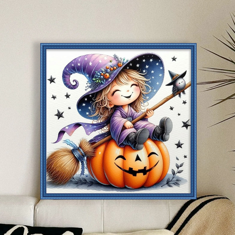 Halloween Witch And Pumpkin - 11CT Stamped Cross Stitch 40*40CM