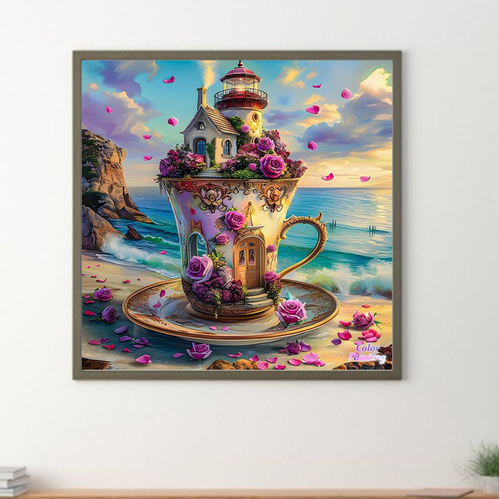 Seaside Teacup Castle - Full Round Drill Diamond Painting 40*40CM
