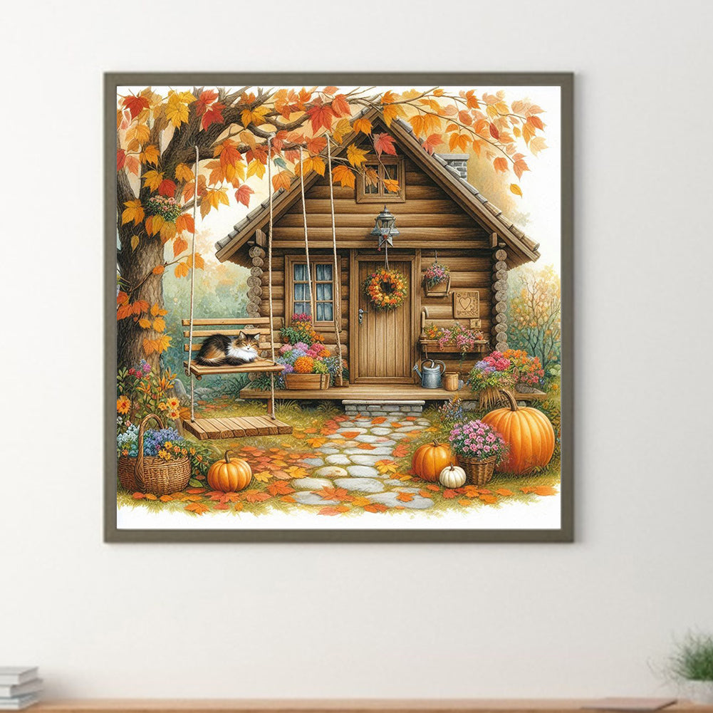 Autumn Cabin - Full Round Drill Diamond Painting 40*40CM