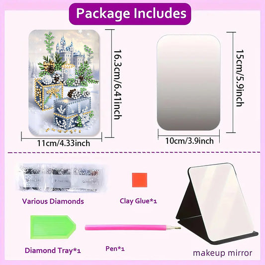 DIY Diamond Art Shiny Crystal Mirror Lightweight Standing Makeup Mirror (Castle)